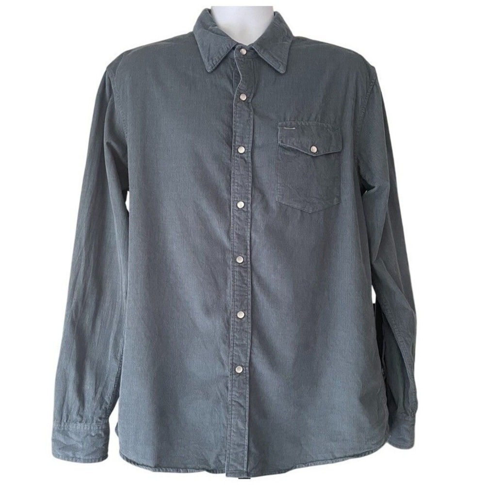 Criquetβ Men's L Blue Corduroy Pearl Snap Western Shirt 100% Cotton Long Sleeve